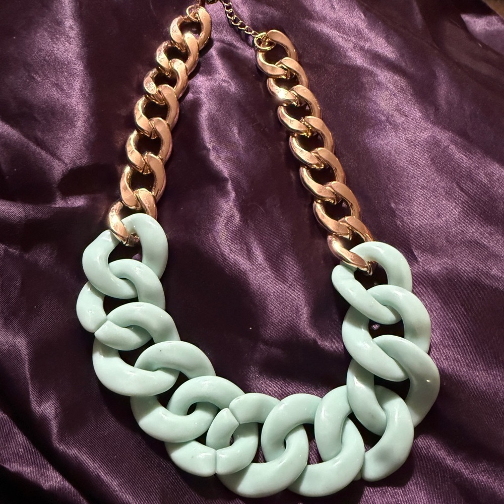 Chunky Mint and Gold Chain statement Necklace